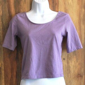 Divided Open Neck Lavender Tee Cropped Blouse Shirt Medium